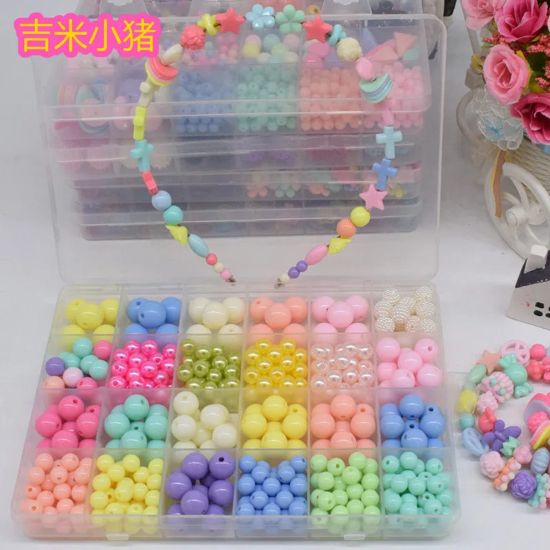 24 perles de grille jouets pour enfants laçage collier Bracelet faisant des bijoux fille cadeau couture matériel ensemble créativité en gros