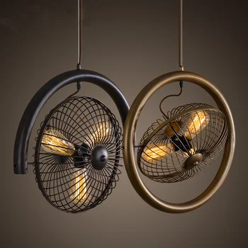 

Industrial retro style pendant lamp Nordic American country pubs study creative personality Loft iron pendant lights fan