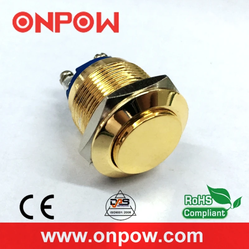 ONPOW 19mm High round IP65 Waterproof Momentary gold plated brass