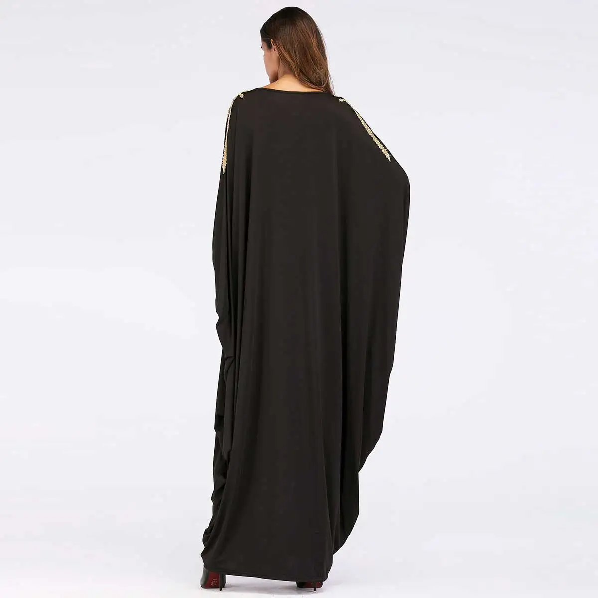 Украшенное бисером, Рамадан абайя, женское модное платье с круглым вырезом, с бусинами, рукав "летучая мышь", свободное макси платье, VKDR1451