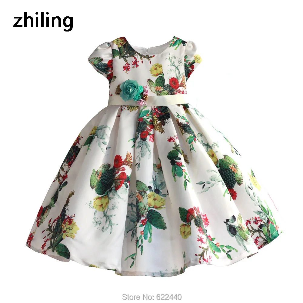 

Lovely Floral Printed Flower Girls Dresses With Sash Girls Pageant Dresses O-neck Girls Party Dress