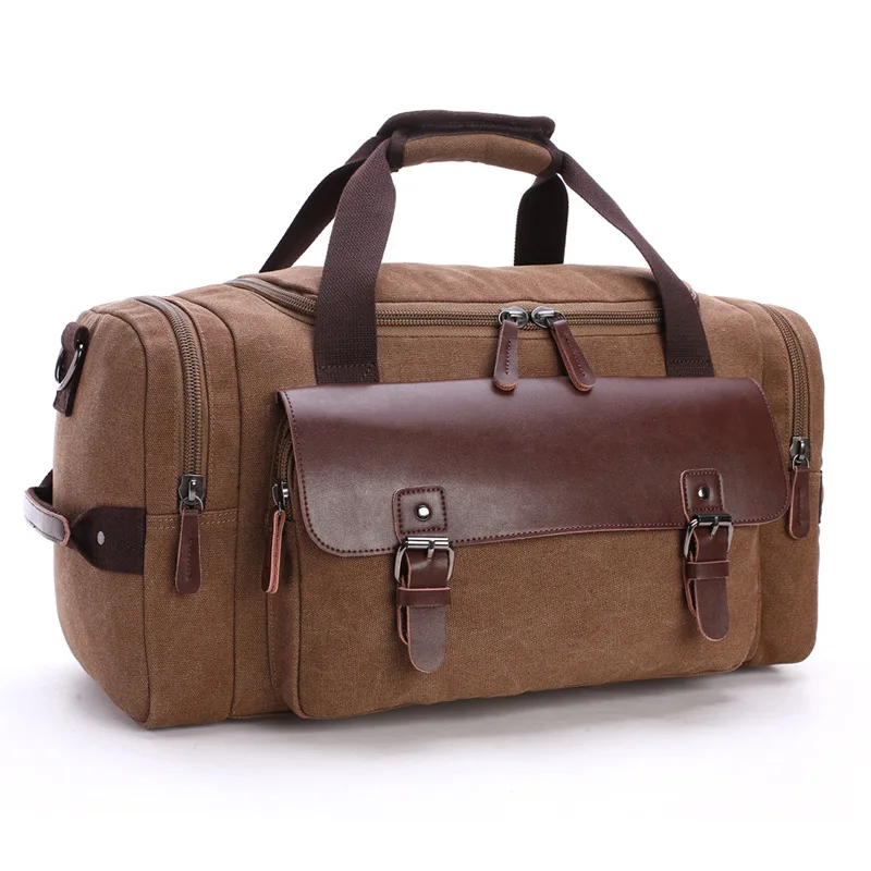 Мода большой коричневый холст дорожные сумки для мужчин большой емкости ручной клади мешок с кожаной дизайнер мужчины shoudler мешок 5 цвет