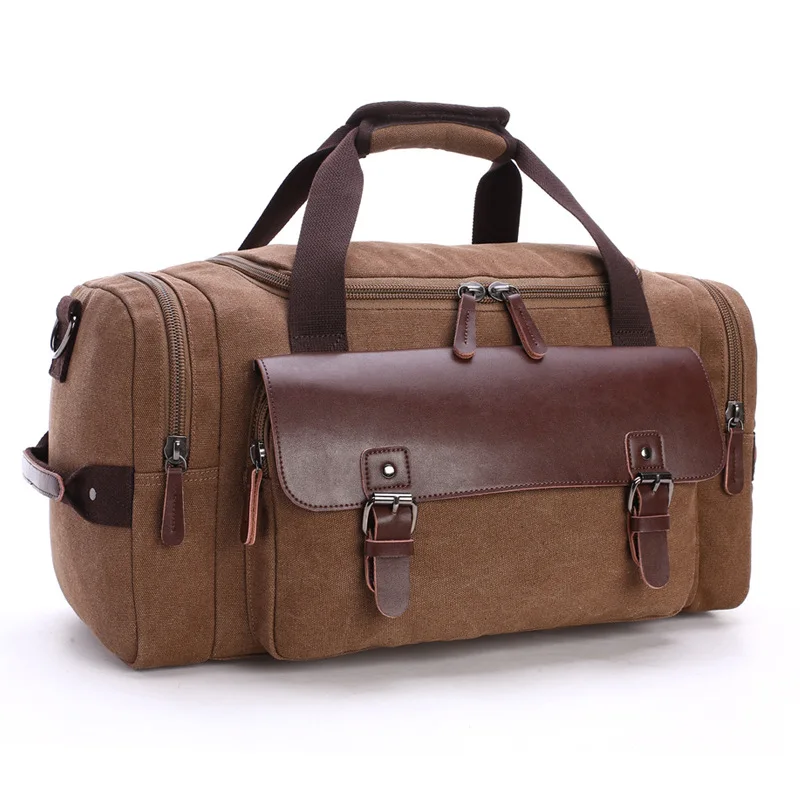 Fashion big brown canvas travel bags for man large capacity carry on