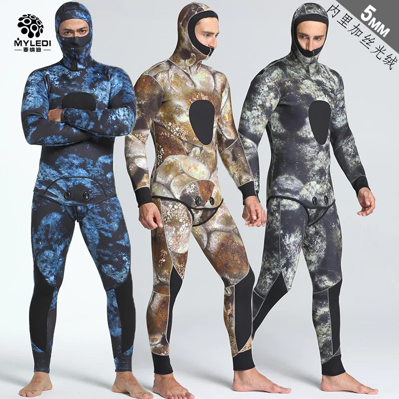 

New Brand 5MM Neoprene Hood Wetsuits For Men Scuba Dive Equipment Spearfishing Warm Winter Swim 2-Piece Split Cap Hat Wet Suit