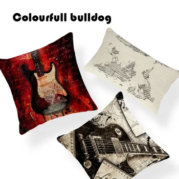

Quirky Music Notes Print Guitar Map Violin Stars Cushion Cover Piano Cojines Camping Rectangle Burlap Lounger Bass Cover Pillow