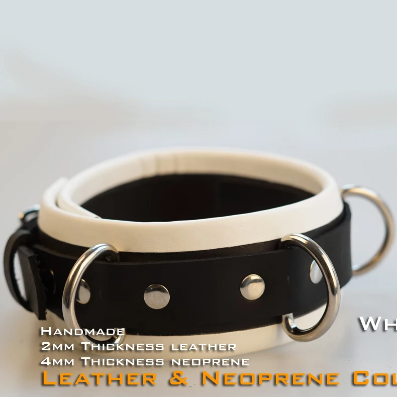 (RD1117)Luxury Customize Handmade 2mm Thickness Leather 4mm Neoprene Collar White Fetish Wear | Тематическая одежда и