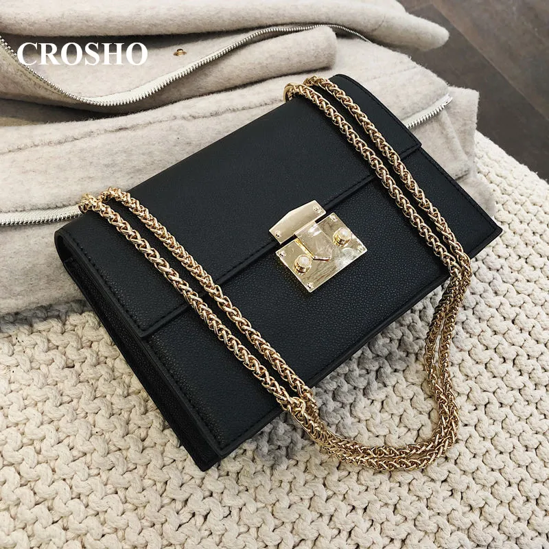 

CROSHO Ins Simple Texture Lock Small Square Bag for Girls Versatile Chain Single Shoulder Crossbody Bag