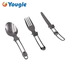 YOUGLE al aire libre de acero inoxidable de cuchillo, tenedor, cuchara plegables Picnic Camping vajilla