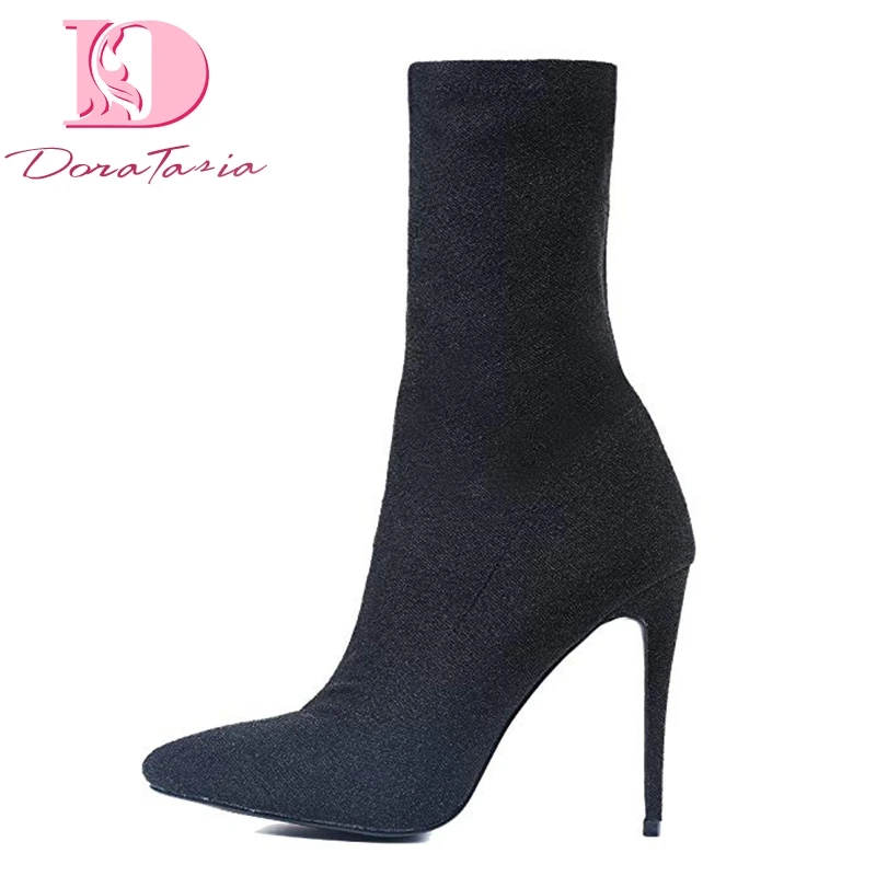 

Doratasia New Plus Size 43 Hot Sale Elastic Party Boots Shoes Woman Sexy Thin High Heels Pointed Toe Women Shoes Sock Boots