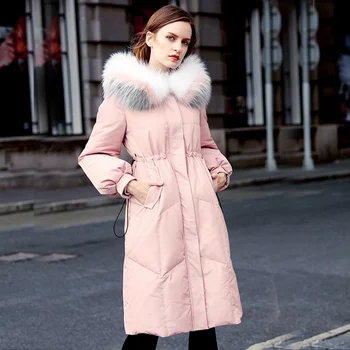 

Winter Coat Women 2018 Fashion Warm Woman Parkas Female Overcoat White Duck Down Jackets Real Raccoon Fur hooded Feather Coat