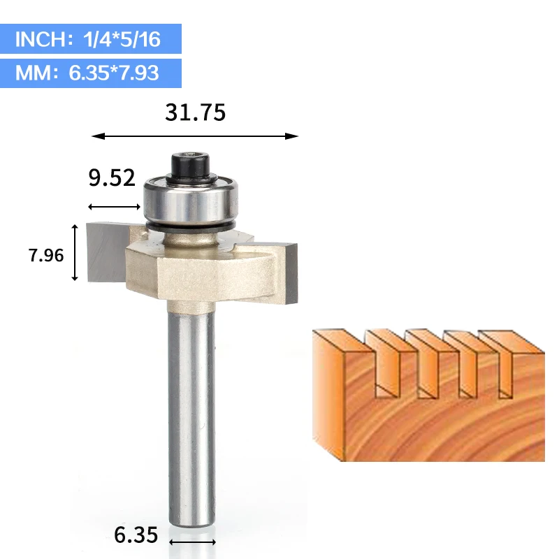 HUHAO 1 шт. 1/4 дюйма Rabbeting бит с подшипниками деревообрабатывающий инструмент Т-образные подшипники деревообрабатывающие фрезы для дерева 1/4 - Длина режущей кромки: 2920