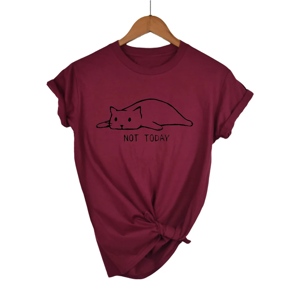 Не сегодня Милая женская футболка с принтом кота, Повседневная забавная футболка для девушек, топ, хипстерская женская одежда - Цвет: chestnut