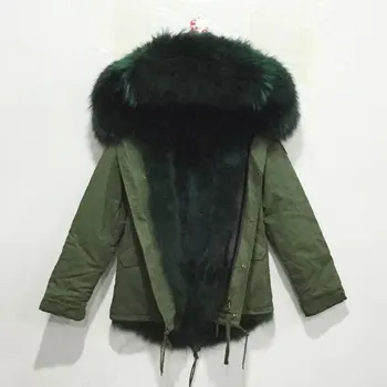 

Italy style Mr dark green fox fur lining parka raccoon fur collar hood winter women real fur jacket coats