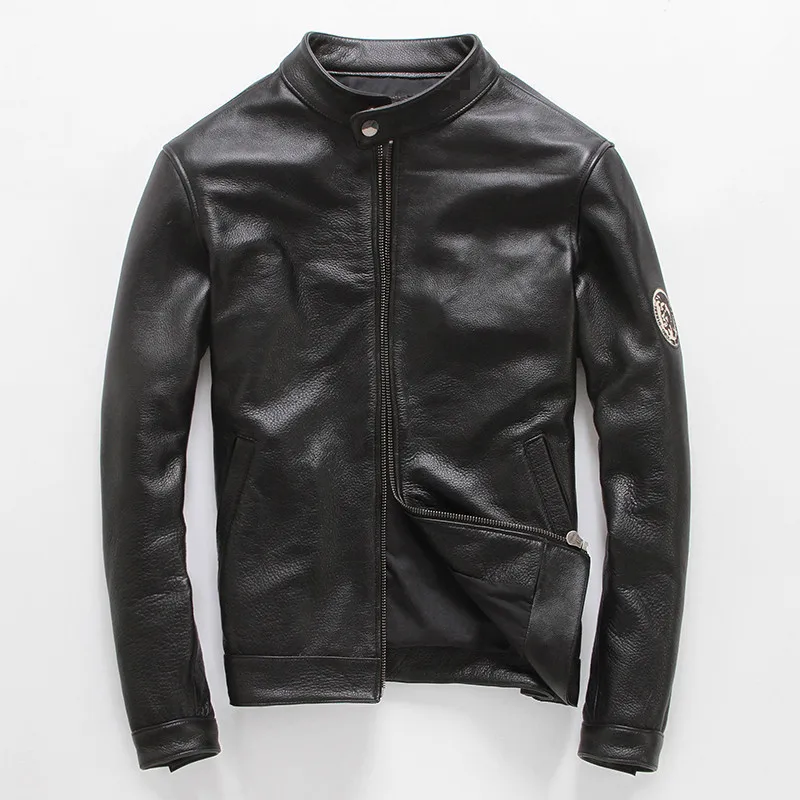 

YOLANFAIRY 100% Pure Cow Leather Jacket Men Cuero Genuino Jacket Short Slim Motocycle Coat Plus Size Jaquet De Couro 11 MF145