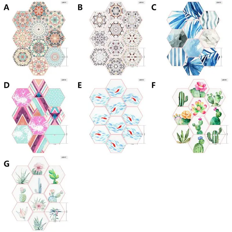 

10pcs Geometric Hexagonal 3D Tile Sticker Removable Waterproof Non-slip Self-Adhesive Wall Stciker for Kitchen Bathroom Tiles