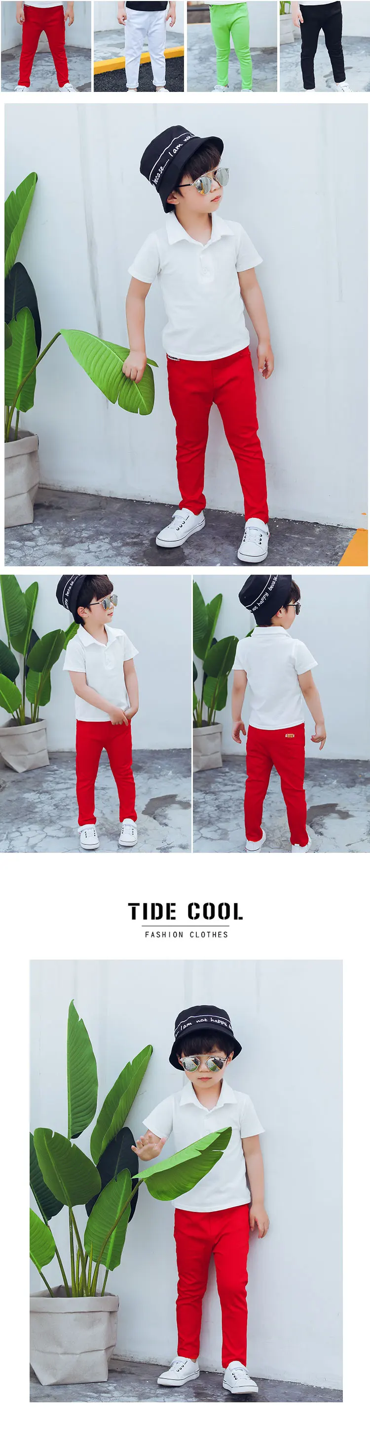 Boy's and Girl white trousers new children's black casual pants boy slim feet red green black 2-10 years old