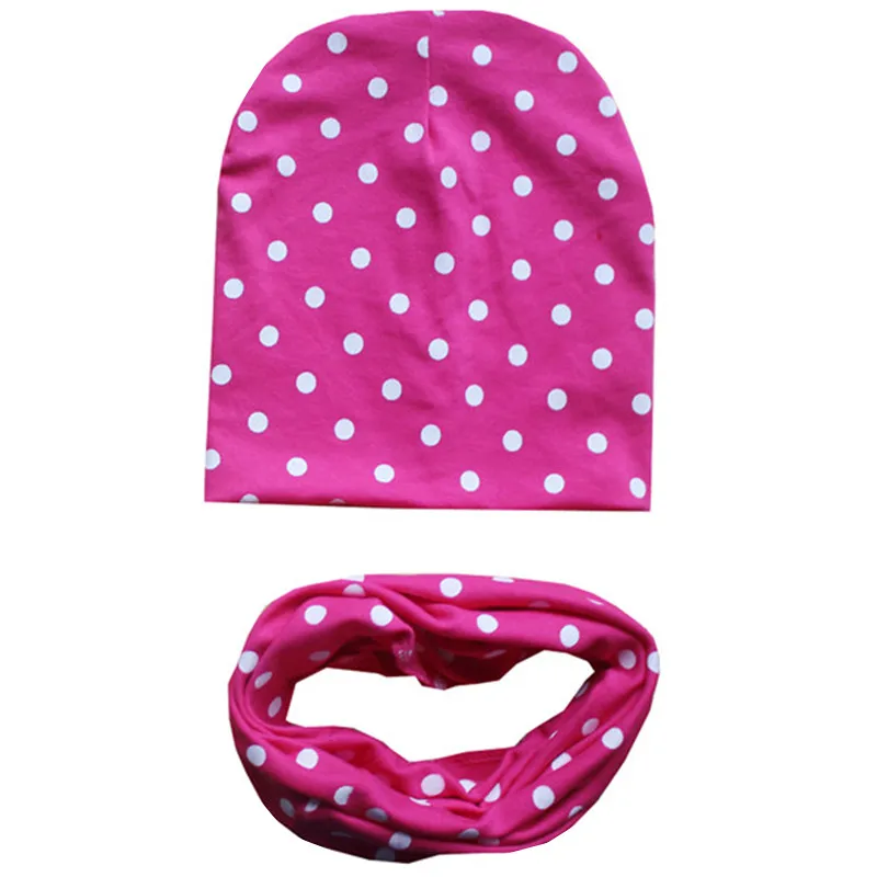 rose dot Осенне-зимний детский комплект с шапочкой для мальчиков и девочек, весенний теплый шейный платок, детские вязаные шапки, комплекты из хлопка, детская шапка, шарф, комплекты из 2 предметов - Цвет: rose dot
