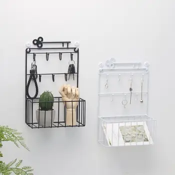 

2019 New Keys Shelf Storage Basket Metal Key Hook Iron Decorative Wall Hanging Earring Ring Jewelry Hooks Home Decor Rack GY052