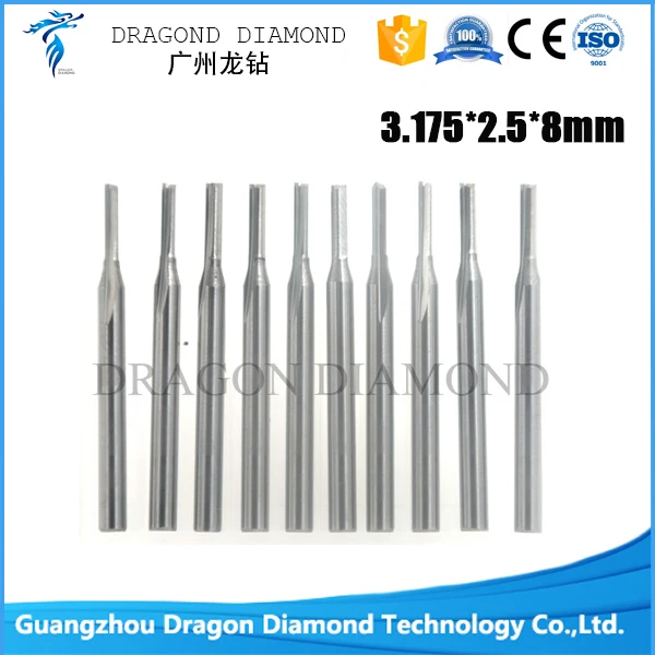 

10pcs 3.175*2.5*8MM Two Straight Flutes Carbide End Mill CNC WoodWorking Machine Tools 2D Milling Cutter on PVC, MDF