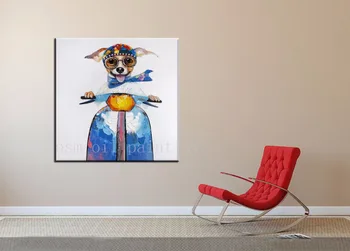 

100% Hand Painted Modern Abstract Animal Picture Handmade Wall Art Decor Lovely Bikie Dog Palette Knife Oil Painting on Canvas
