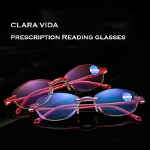 ClLARA VIDA без оправы очки от УФ анти синий луч Пресбиопия розовый фиолетовый Компьютер очки для чтения для женщин 1,5+ 2+ 2,5+ 3+ 3,5+ 4