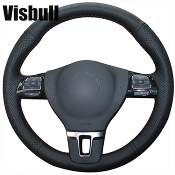 Visbull puレザー車のステアリングホイールカバーv1002用フォルクスワーゲンvwゴルフ4パサートb5 1996-2003座席レオン1999-2004ポロ1999-