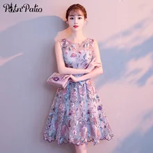 Цветочные кружевные платья для выпускного вечера элегантные с круглым вырезом без рукавов Короткие платья для выпускного Платья для особых случаев