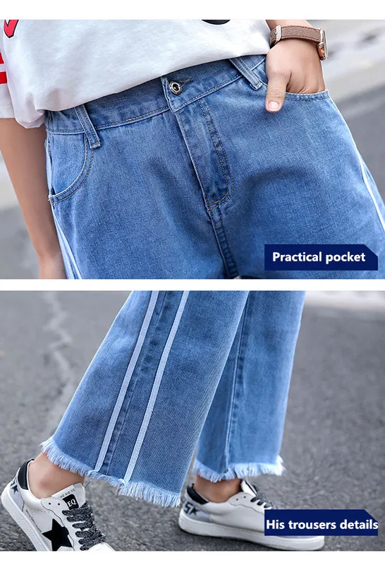 8020 Pantalones Lana Puntos De Las Raya Delgada 2018 Azul Nueve Vaqueros Borde Otoño Pierna Flojos Para Ancha Mujeres awfqp5fHZ
