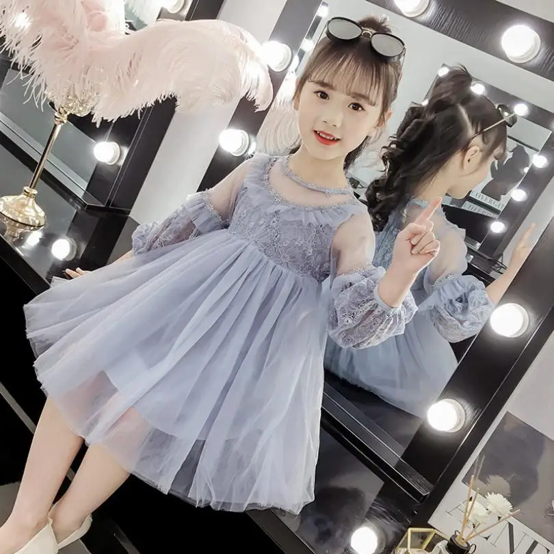 

3-8 Baby Girls Cute Princess Dress 2019 Summer Children's Party Elegant Fashion Dresses Lace Mesh Spliced Girl Puff Dress Y753