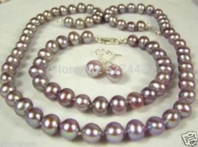 

Wholesale 8-9mm Freshwater purple pearl necklace set (A0423) -Bride jewelry free shipping