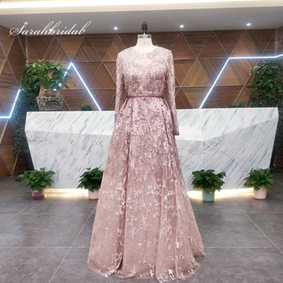 Robe De Soiree Роскошные вечерние платья с длинными рукавами, украшенные кристаллами, с круглым вырезом, длина до пола, женские вечерние платья WT5481 - Цвет: As Photo