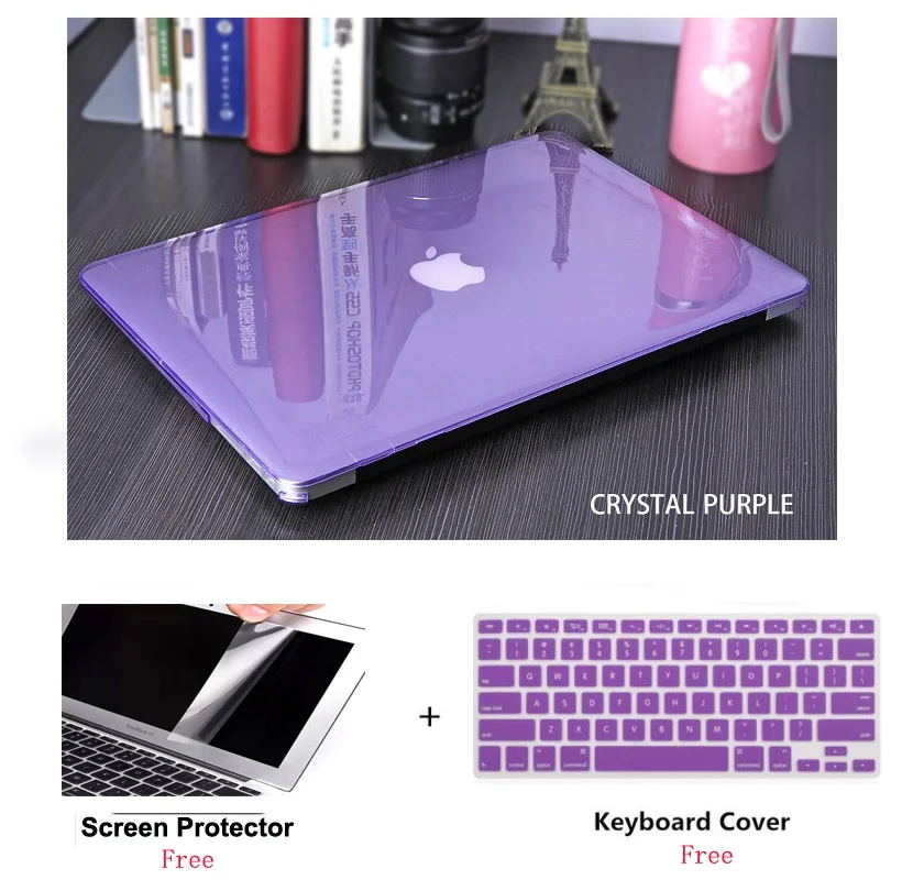 Кристальный Жесткий Чехол для ноутбука+ защита экрана+ чехол для клавиатуры для Apple Macbook Pro Air с/из сенсорной панели 11 12 13 15 дюймов - Цвет: Crystal Purple