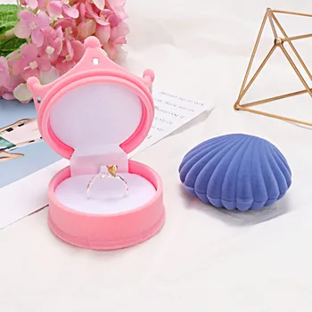 

1pc Shell/Crown Shape Lovely Velvet Wedding Engagement Ring Box For Earrings Necklace Bracelet Jewelry Display Gift Box Holder