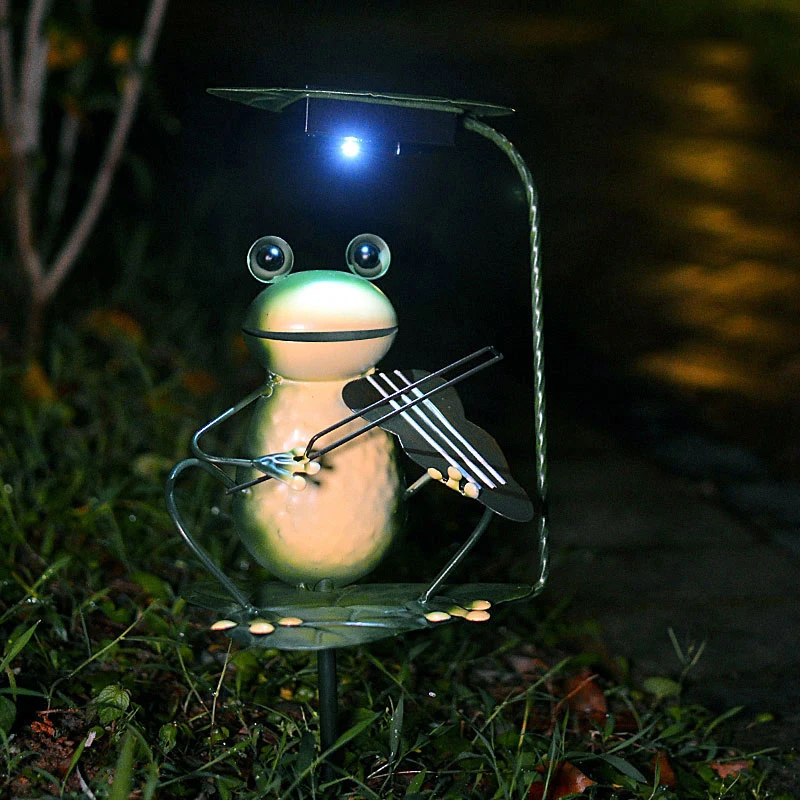 

Solar Panel LED Light Landscape Outdoor Garden Path Lawn lamp Frog Prince Playing A Violin Solar Decoratoin Lights Luminaria