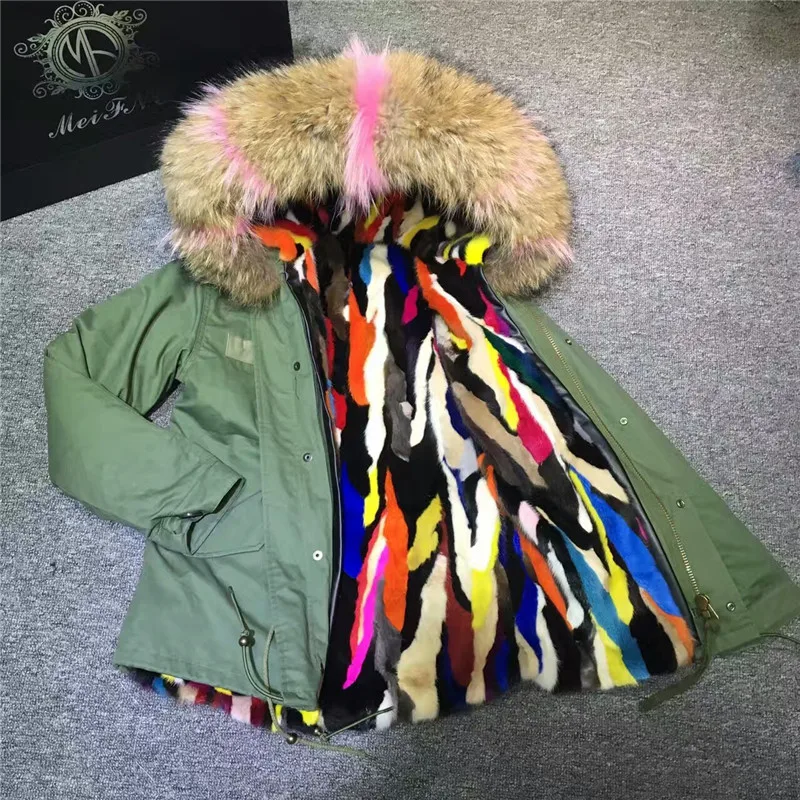 New Style Fashion Multi Real Fur Inside Army Green Coat Women Winter