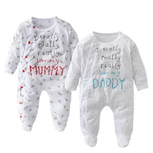Осенний комплект одежды для малышей, Детский комбинезон унисекс с надписью «love mummy and daddy», Одежда для новорожденных мальчиков и девочек