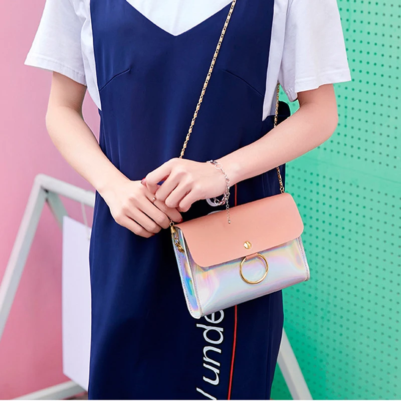

Laser Crossbody Bag For Womens Handbags and Purses evening clutch bags Chain Mini Shoulder Bag Circle Small Messenger Bag