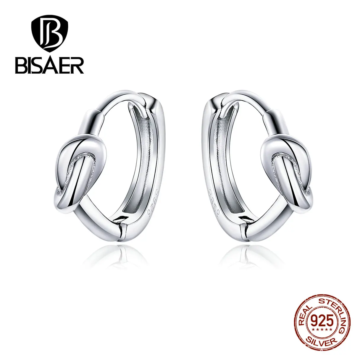 BISAER, подлинные, 925 пробы, серебряные, геометрические, женские серьги, витая линия, серьги-гвоздики, женское, Стерлинговое серебро, ювелирные изделия EFE170