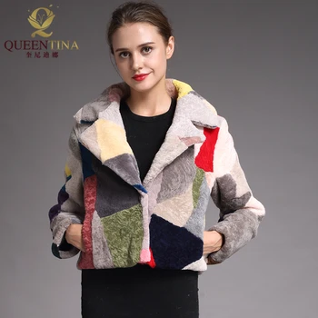 

Noble Fashion Genuine Sheepskin Fur Coats for Women Winter Wool Coat Female Patchwork Colors Warm Sheep Shearing Jacket Outwear