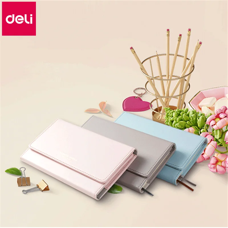 

Deli Unique Wallet Design Notebook PU Leather Cover Note Book Organizer Planner Business Manager Use Office Lady New Year Gift