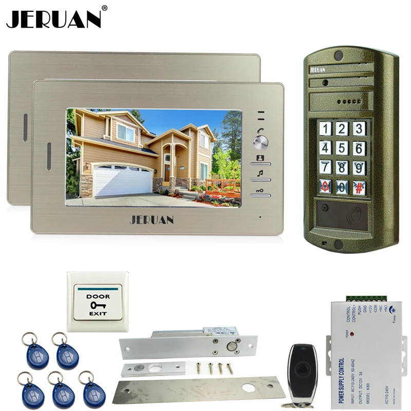 

Home Metal panel waterproof password keypad HD Mini Camera + 7 inch Video Door Phone Intercom System kit 2 Monitor + 1 Outdoor