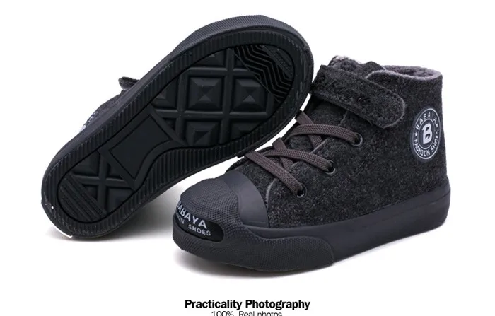 New 2017 Autumn Children Boots Short Plush Warm Shoes Flock Boys Girls Boots Casual Winter Black Gray Rubber Sole Kids Sneakers 491 (4)