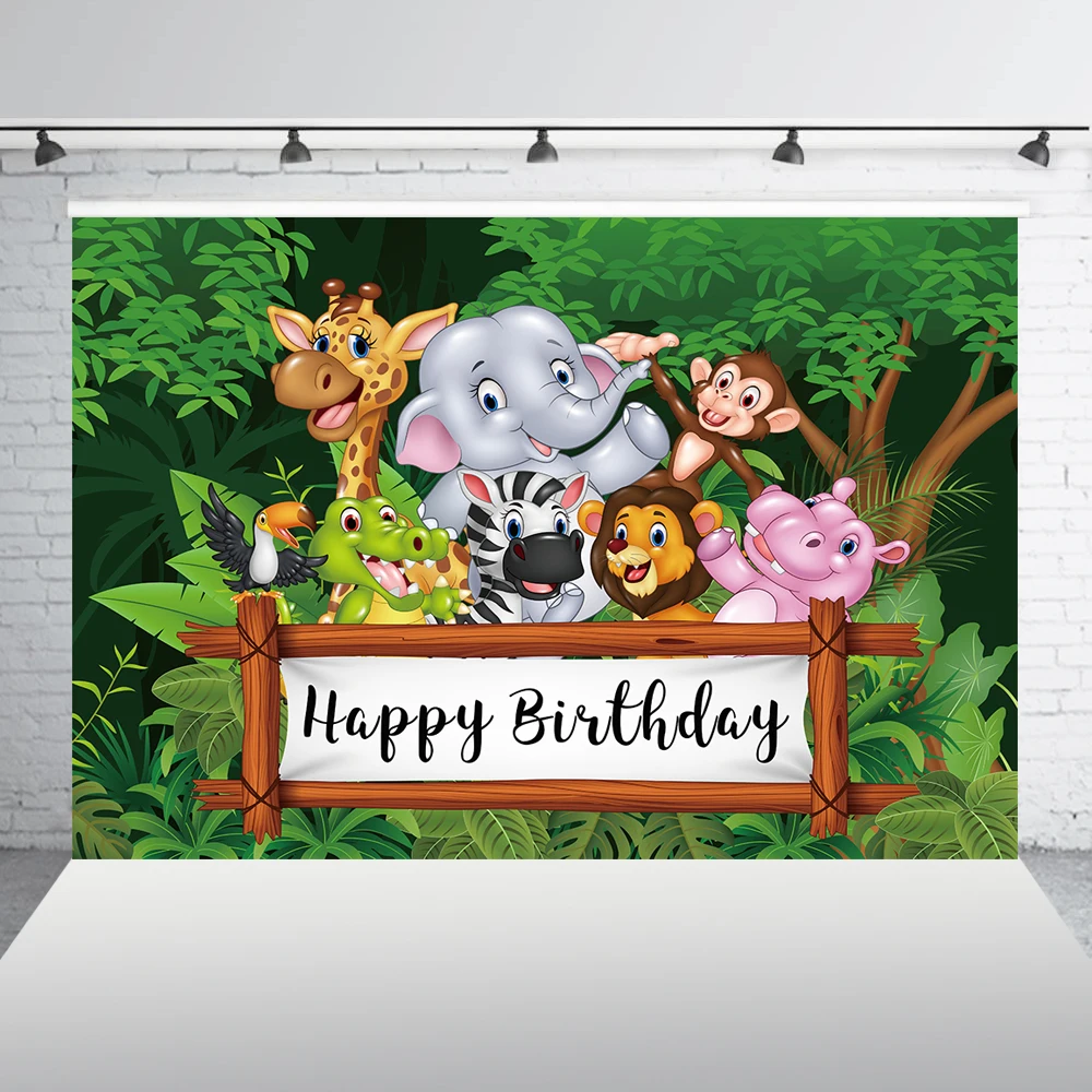 

Jungle Animals Photography Backdrop Photo Background Baby Birthday Banner Dessert Table Decoration Baby Shower W-1717