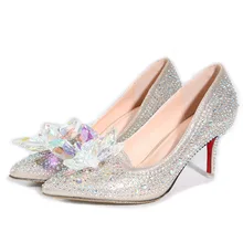 Cinderella glass slipper pointed heels font b Red b font font b bottom b font Women
