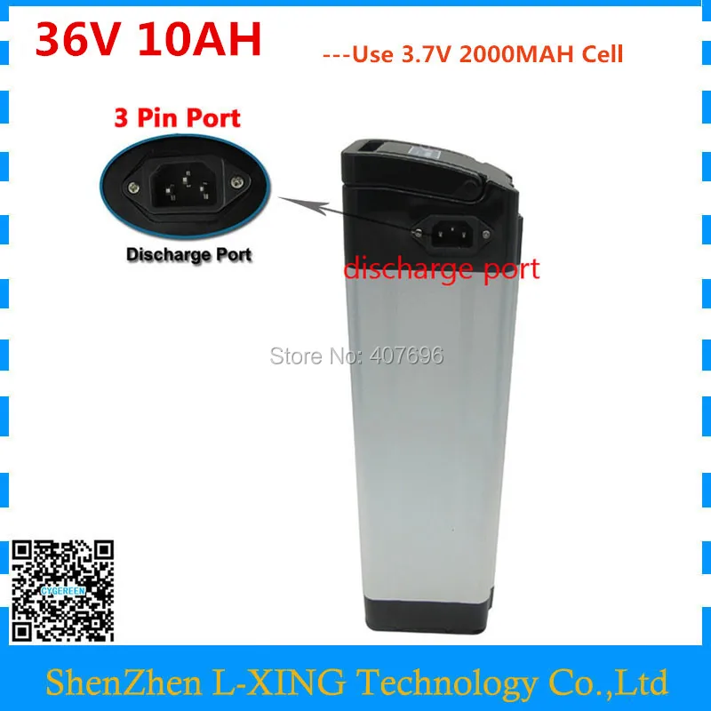 36 V Electric Bike battery 36V 10AH 500W silver fish Battery 36V 10AH Lithium battery with 15A BMS,2A Charger Free customs fee