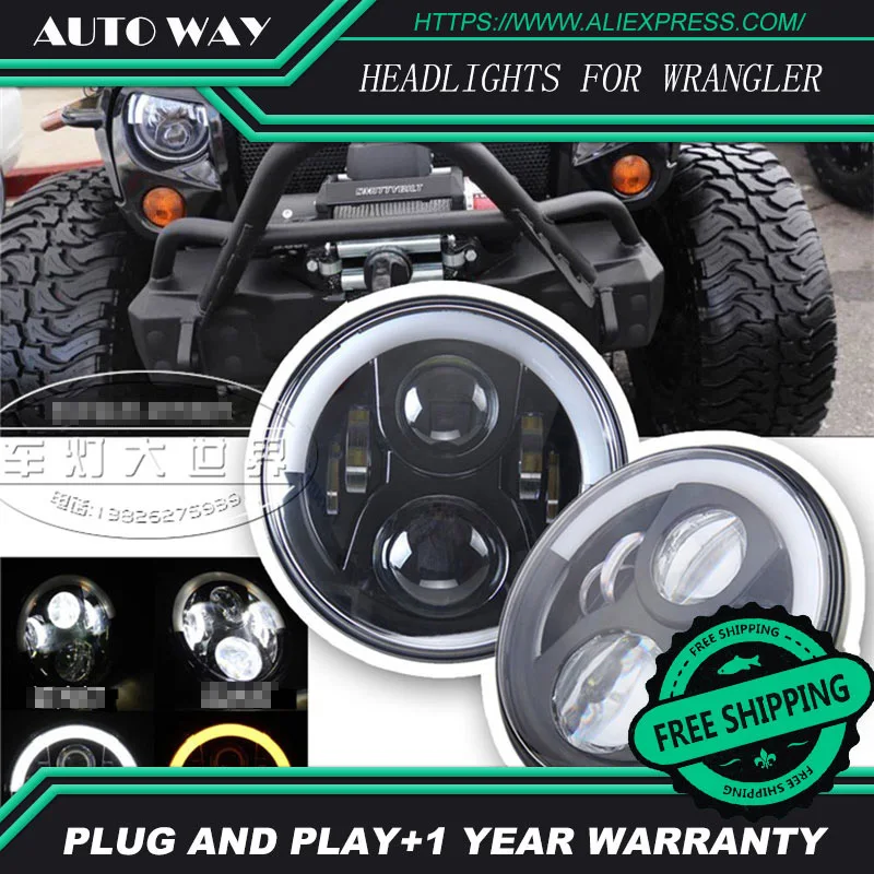 

7 Inch Round Daymaker Projector H4 LED Headlight For Jeep Wrangler JK TJ LJ 7" Halo Angel Eye Turn Signal Light Driving Headlamp