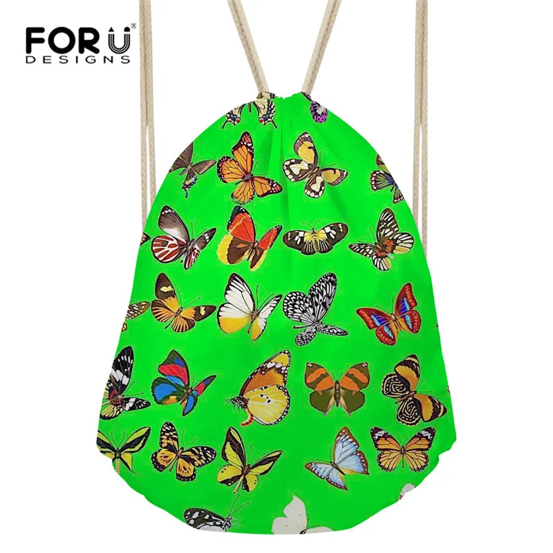 

FORUDESIGNS Pretty Women Butterfly Drawstring Storage Bag Light College Girls Travel Backpack Mini Ladies Bagpack Daypack