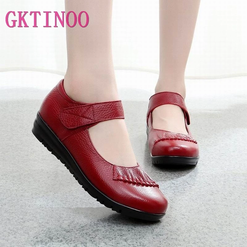 

GKTINOO Fashion Women Shoes Genuine Leather Flat Shoes Woman Shoes Soft Casual Nurse Work Shoes Women Flats Plus Size 35-43