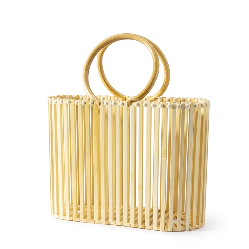 Женская бамбуковая сумка на ручках LOVEVOOK, плетеная сумка из бамбука для путешествия, летная деревянная сумка в форме корзины, ручной работы - Цвет: natural