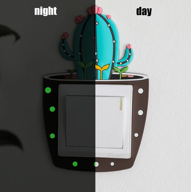 

1pc Plant wall sticker decorative 3d Luminous Cartoon Silicone Stereo Switching Sticker wall bedroom Home Decoration Stickers